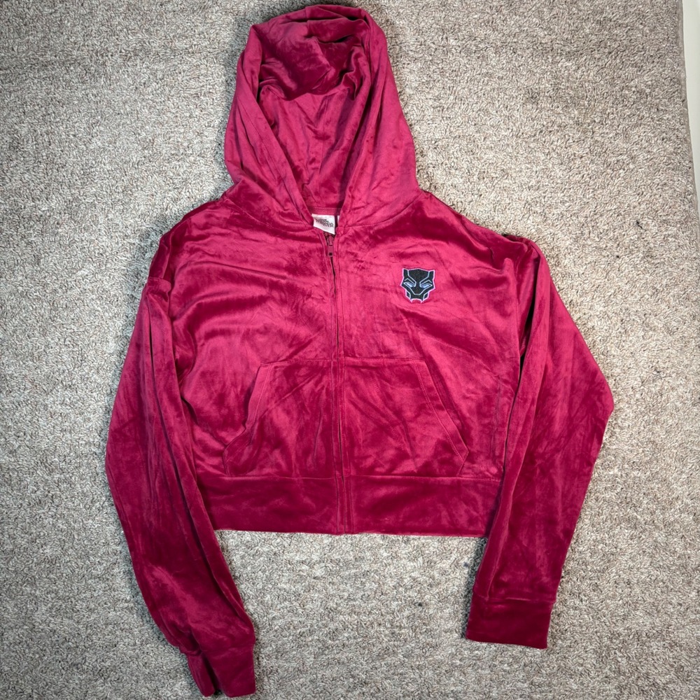 Marvel Black Panther Velour Full‎ Zip Hoodie Medium Wakanda Forever Cropped
